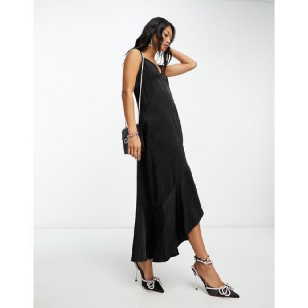 ✨💖HP💖✨ VILA Satin Black High Low Flounce Hem Midi Dress - Picture 8 of 8